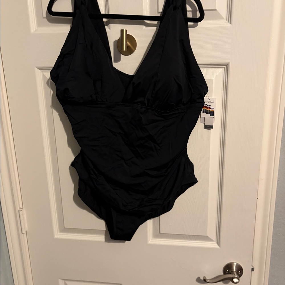 409- NWT Time and Tru Black One-Piece Swimsuit